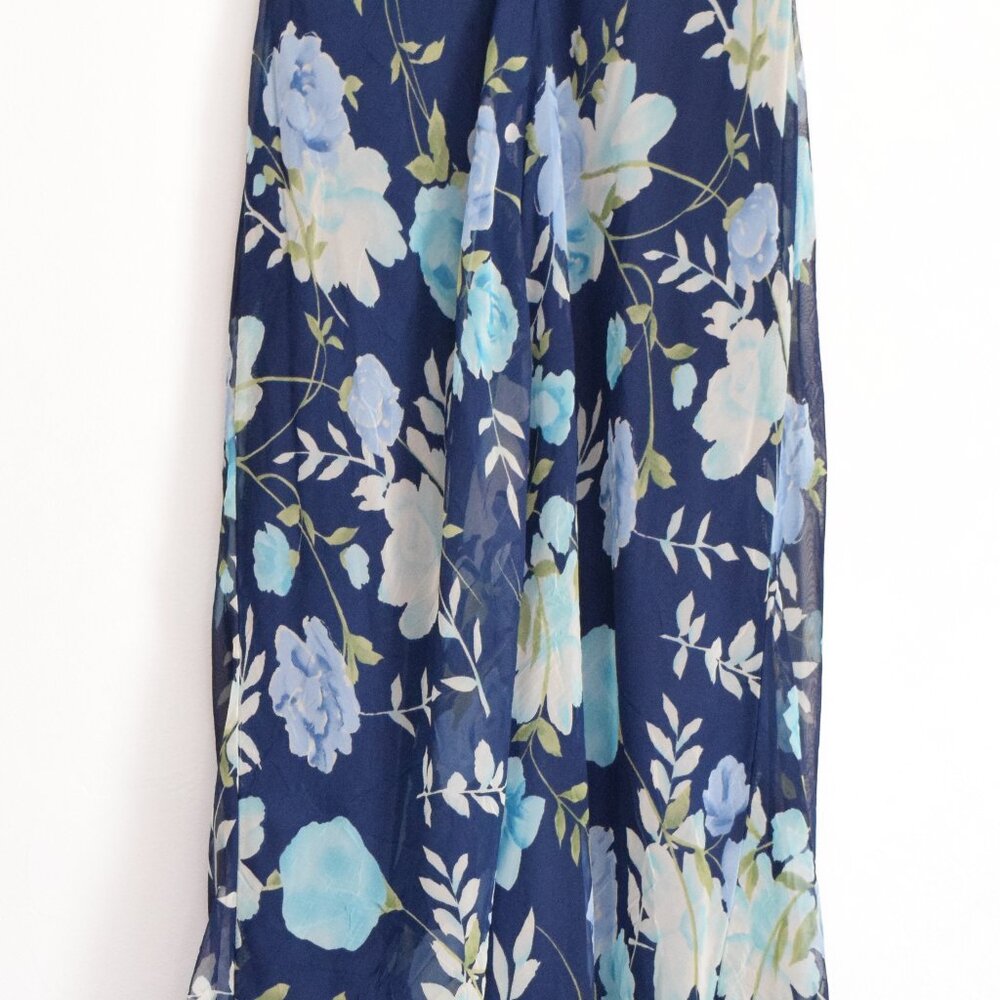 BE SMART Vintage Navy Blue Flowy Chiffon Floral High Low Maxi Dress | Size S - Picture 8 of 10